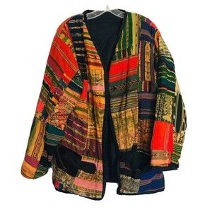 Vintage Handmade Rainbow Patchwork Quilted Bomber Jacket Unisex Size Large